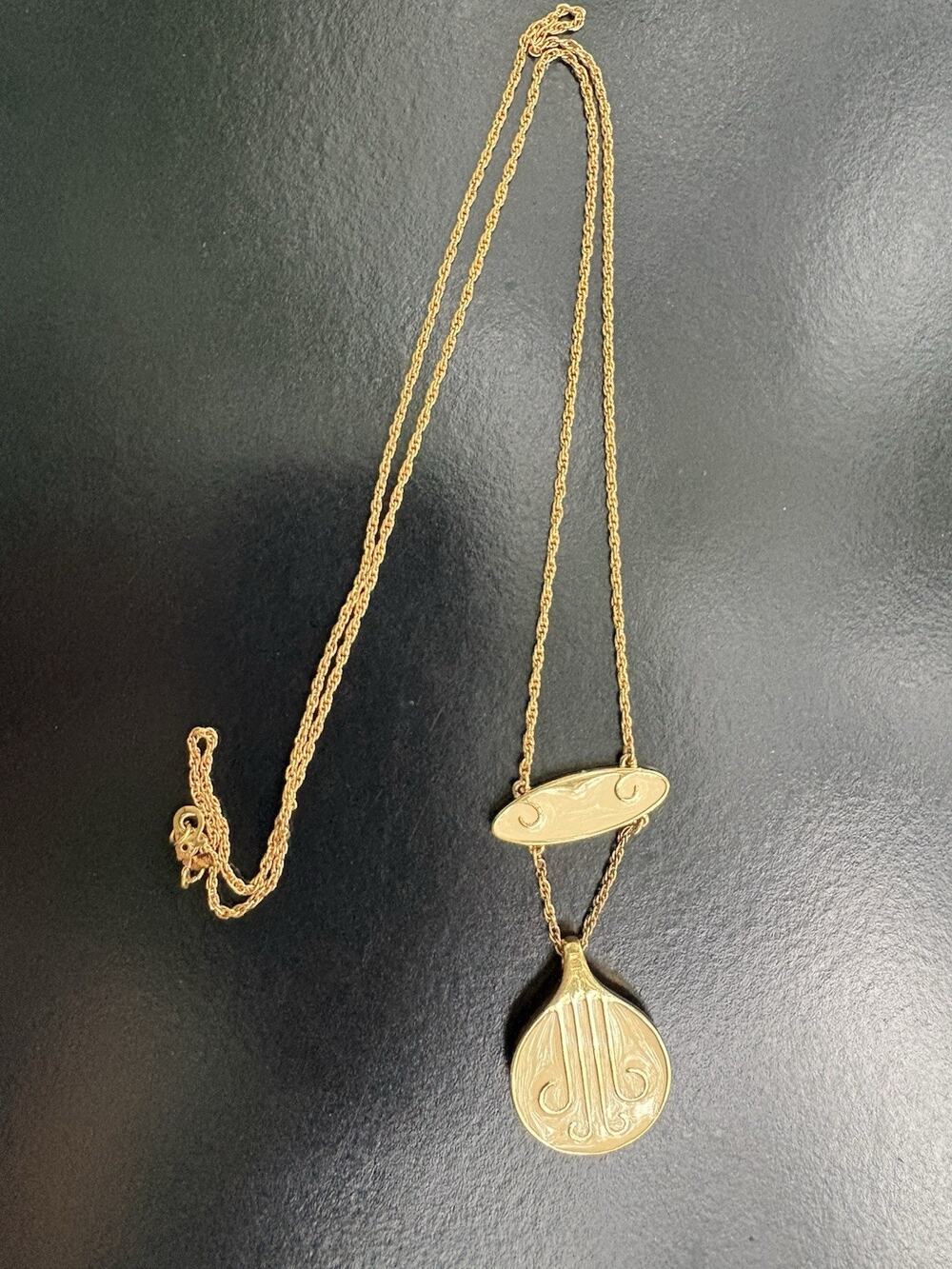 1970s Monet Violin/Cello-inspired cream enamel bolo-style necklace
